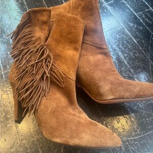 Aquazzura Tan Suede Fringe Heeled Boots